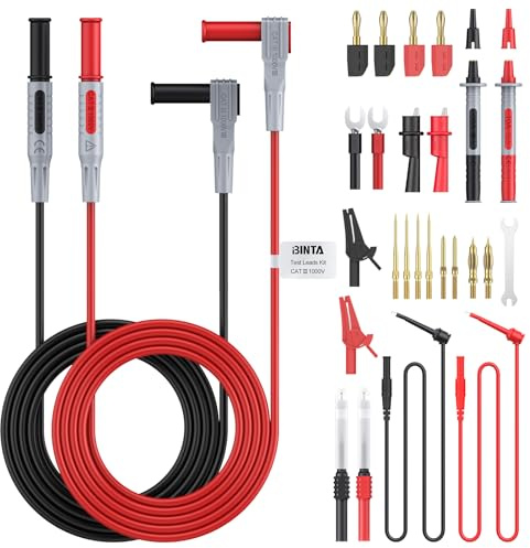 BINTA 28PCS Multimeter Leads Kit with Storage Bag Replaceable Gold-Plated Test Probes 4PCS Alligator Clips Test hook, Multimeter Test Leads Kit for Home Car Electrical Testing | 4PCS Alligator Clips Test Hook Storage Bag, Gold-Plated Multimeter Test Leads Kit for Industrial Car Electrical Testing Home