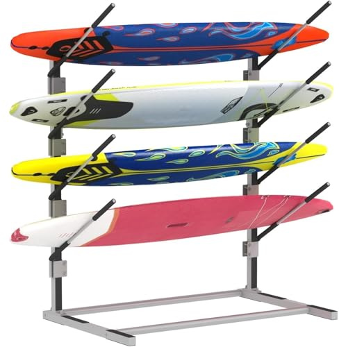 Nisorpa 4-Tier Kayak Storage Rack,Adjustable Freestanding Storage Stand | Heavy Duty Kayak Stand with Non-Slip Silicone Mat and Foam for Canoe Paddleboard Surfboard