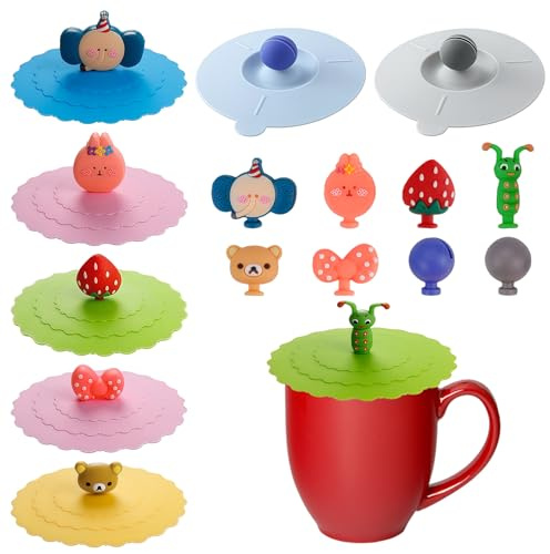 8 Piezas Tapa de Silicona para Vaso, 10 cm Antipolvo Linda Caricatura | Tapas de Taza, Colorido Infusiones Silicona Alimentario, Tea Shop para Taza La Bebida, Hogar Oficina Café de Té Copa de Vasos