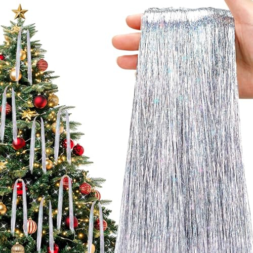 6000 Stränge Weihnachts-Lametta-Eiszapfen, Laser-Silber, 50 cm, glänzende Vintage-Lametta-Folienfransen-Eiszapfen für Weihnachtsbaum, glitzernde Hängedekorationen für Zuhause, Weihnachten, Feiertage