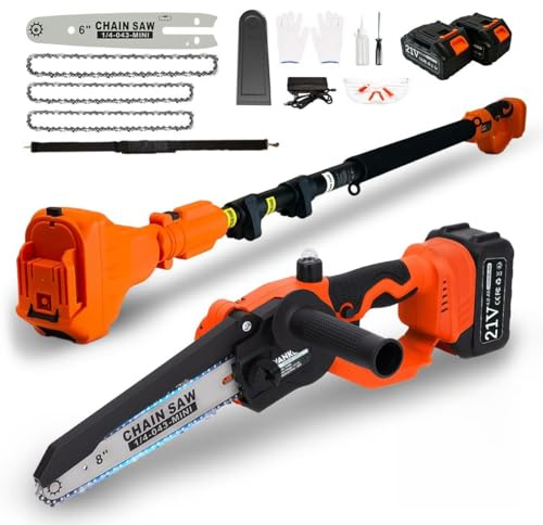 Electric Pole Saws for Tree Trimming 15ft, Cordless Pole Saw Chainsaw with Battery and Charger, 6&8 Mini Chainsaw for High Tree Branches Pruning & Wood Cutting, Gifts for Men Dad Husband Gadget