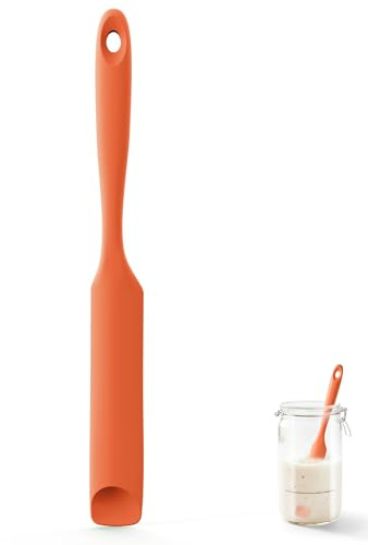 U-Taste Spatola silicone barattoli, resistente a 315°C, cucchiaio Arancione | raschietto flessibile con manico lungo e sottile per raschiare salse, mescolare pasta madre, per piccoli contenitori