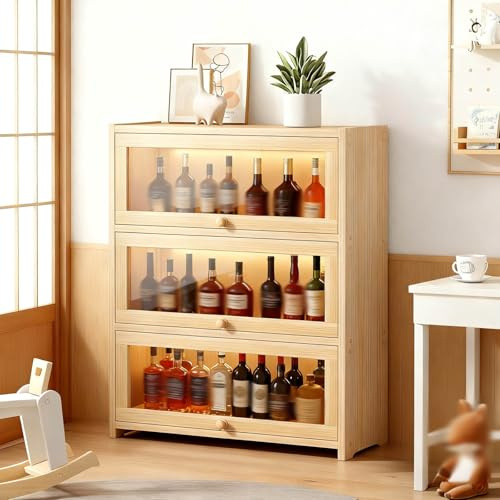 MBBTAG Vitrine Standvitrine aus Kiefernholz, Sammlervitrine, Barschrank für Sammlerstücke und Bücher, Ideal für Wohnzimmer, Schlafzimmer, Büro Selbstmontage Erforderlich(60x28x100cm)