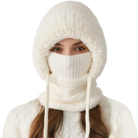 dijiusidy 3-in-1 Wintermütze Damen, Sturmhaube Damen Winddicht Balaclava Mütze, Warm Strickmütze & Halswärmer Set, eignet Sich für den Alltag und Outdoor-Aktivitäten