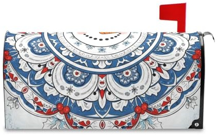 sanluoli Coperture decorative per cassetta della posta di San Valentino, motivo mandala con pupazzo di neve, blu e bianco, 52,8 x 64,5 cm