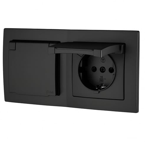 Unterputz Doppel-Steckdose IP44, Steckklemme, All-in-One, Serie ET-1 schwarz