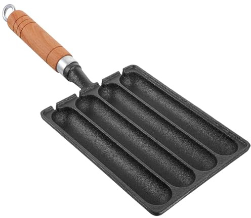 jojofuny Poêle à Saucisses en Fonte 4 Fentes pour Cuisson Vapeur et Grillée Ustensile Cuisine Robuste en Fer pour Barbecue et Repas en Famille Moule à Pâtisserie pour Hot-Dogs et