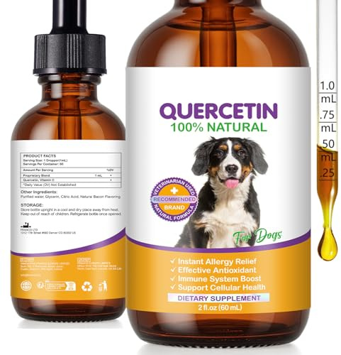 Quercetin for Dogs, 60ml | Bacon Flavor, Dog Antihistamine, With Vitamin C, For All Breeds & Sizes