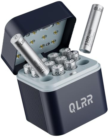 AAA Rechargeable Batteries and Charger, 12 Pack, 1.5V, 1300mWh | QLRR 1.5V Constant Output AAA Batteries, Low Self Discharge Rechargeable Battery AAA with Integrated Charing Storage Box