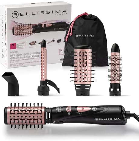 Bellissima Imetec Spazzola ad Aria Calda 5 in 1 per Capelli Lisci, Mossi e Ricci – 5 Accessori, 1000W, Beauty Bag inclusa | GH30 1000