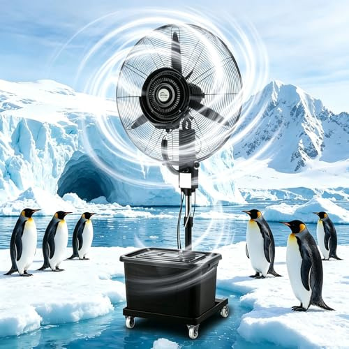 nero elettrico a piantana oscillante, rinfrescatore a lunga gittata a 3 velocità con serbatoio e ruote per uso civile e industriale，Portatile, Raggio 20 m~50m, 3 modalità, Oscillazione a 90°