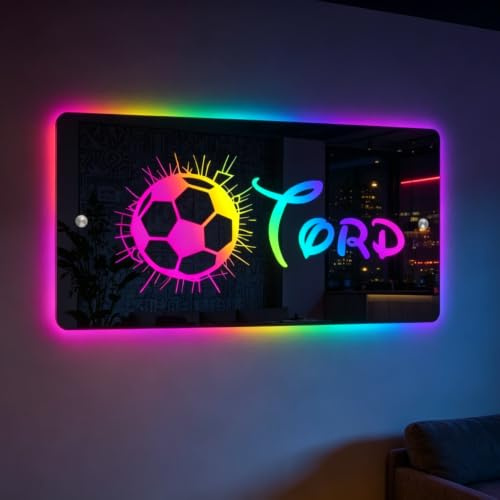 LED-Spiegel-Neonschild-Wandleuchte, personalisierbar, 7 Farben, RGB-Spiegel-Acryl-Dekor-Lampe für Spielzimmer, Schlafzimmer, Sport-Fan, Geschenk