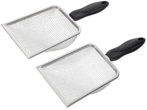 CTIRCHIU 2 St Rostfritt Stål Kattströskopa med Ergonomiskt Långt Handtag Hållbar Sand Kattlådesil Precision Mesh för Rengöring av Kattlåda och Terrarium Hål