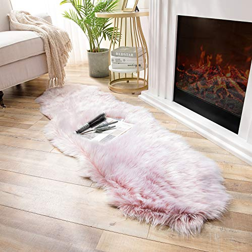 Ashler Kunstfell-Teppich - Flauschig, Zottelig, Ultraweich, 60 x 180 cm, Schaffell, Mattierte Unterseite, Rosa - Maschinenwaschbar für Kinderzimmer, Dekoration