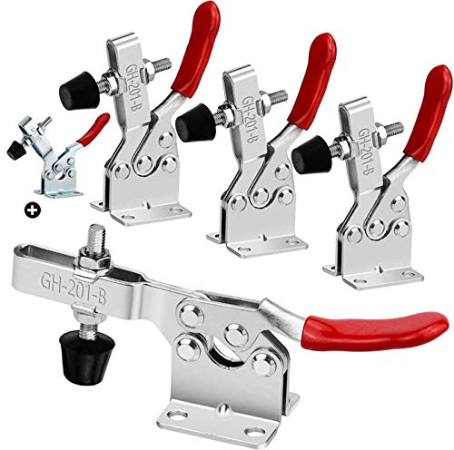 cersaty 4 Stk Kniehebelspanner GH-201-B,Einstellbar Kniehebelspanner Horizontal Mit 1 GH-201 Toggle Clamp für Maschinenbetrieb,Schweißen(90 Kg Spannkraft)