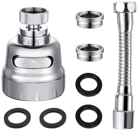 Kitchen Tap Spray Head,Tap Aerator 360 Swivel for 21.5mm and 24mm Faucet: Faucet Sprayer Attachment Avoids Water Splash with 3 Modes Adjustment, Save Water and Easy to Install