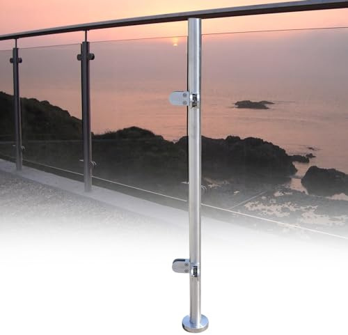 ROMYIX 316 Stainless Steel Glass Balustrade with Glass Clamps and Rubbers,1100mm Coner Post Balustrade Posts Glass Railing Column Outdoor Handrail,fits 10~12mm Toughened Glass (Corner Post)