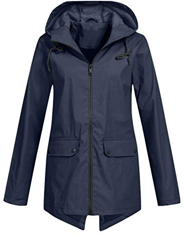 HHMY Chubasquero ultraligero: informal, monocolor, con capucha, corte suelto, para exteriores, tallas grandes, resistente al viento, con cremallera y bolsillo, S - 3XL, marine, XXL