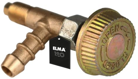ELMA Válvula Reguladora de Gas Butano y Propano para Hornillo a Gas 8mm I Fabricado en Latón I Llave de Paso para Mangueras de Gas