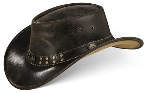 Black Forest Fox Buffalo Bill Herren Damen Western Cowboy Leder Hut Dark Brown Größe S