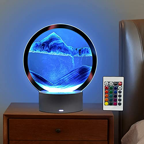 Demiawaking Peinture De Sable Qui Coule Lampe avec Télécommande, Sablier Liquide, Lampe Sable Mouvant 7 Couleurs de Paysage Naturel Sablier 3D, Sablier Deco, Sablier Magique (Bleu)
