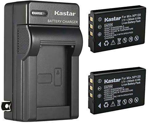 Kastar 2-Pack Battery and AC Wall Charger Replacement for Minolta NP-120 Battery, Minolta MN80NV, MN88NV, MN90NV, MN200NV, MN220NV 1080p Full HD, MN4K40NV 4K Ultra HD 30 MP IR Night Vision Camcorder