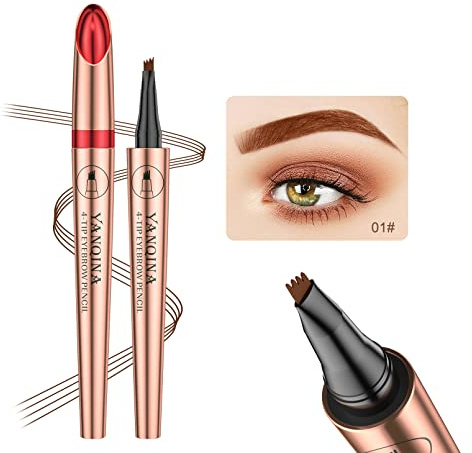 Anifer Lápiz de cejas Marrón claro de microblading líquido: resistente al agua, de larga duración, natural, con punta de horquilla de 4 puntos.(Marrón claro/Light brown #01)