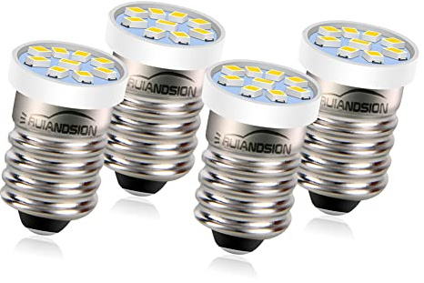 Ruiandsion 4pcs E10 Schraubsockel LED-Glühbirne 3V Warmweiß 2016 9SMD Ersatz für 2 Zellen C&D Taschenlampen Taschenlampe Arbeitsleuchten, negative Erde