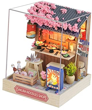Baoblaze Miniatur-Puppenhaus-Bausätze, Mini-handgefertigtes Haus-Modell, DIY-Handwerk, winzige Bausätze, Dekorationen, Holz-Puppenhaus-Modell für, Sakura Nudelhaus