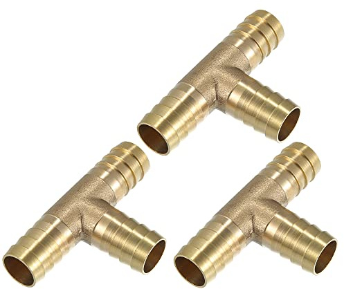 X AUTOHAUX 14mm 0.55 Brass Car Barb Hose Fitting T Shape 3 Way Connector | 3 Pcs, Fitting T Shape 3 Way Connector