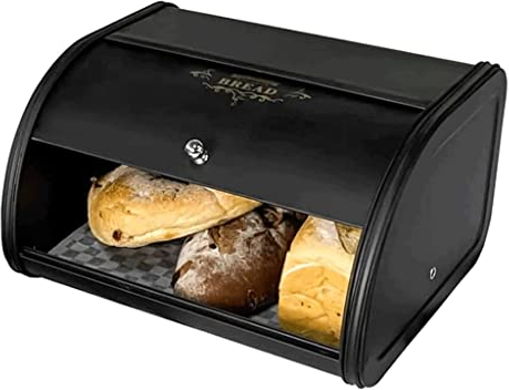 POCHY Boîtes à pain Boîte à pain pratique, corbeille à pain noire, stockage de pain multifonctionnel, support de pain frais de grande capacité Belle Généreux