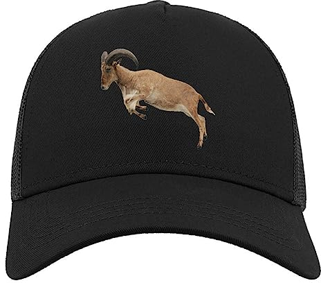 Aoudad Barbary Sheep Jumping Horns Halbmaschige Trucker-Cap-Baseballmütze aus Baumwolle Schwarz