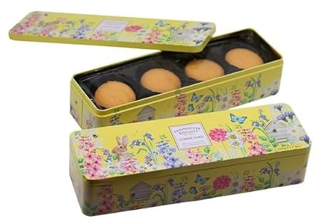 Farmhouse Luxury Finest Traditional Embossed Garden Tin of Lemon Curd Biscuits 225g, Perfect for Gifting Mothers day, Fathers Day, Anniversary, Easter, Christmas Day, All Occassions