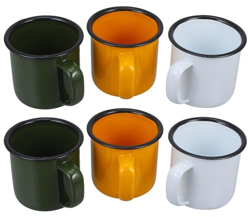 BESTonZON Enamel Tea and Coffee Mug Set of 6 - Portable Drinking Cups for Hot Drinks, Camping, Hiking, Fishing, Travels - Dishwasher Safe (Random Color)