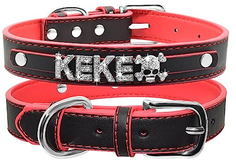 SARUEL Personalisiertes Hundehalsband Mit Namen Für Kleine,Mittelgroße Hunde,Benutzerdefinierter Name,Katzenhalsband,Teddypudel,Schwarz,XS
