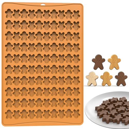 Crethinkaty Mini Christmas Mould, Silicone Gingerbread Man Moulds, 100 Cavity Gingerbread Man Shape Silicone Moulds, Mini Gummy Mould for Baking, Cookies, Pudding, Jelly, Dog Biscuit