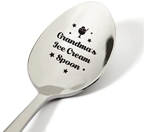 Grandma Gift Ideas, Grandma's Ice Cream Spoon Engraved Stainless Steel Present, Novelty Ice Cream Lovers Food Gifts for Women Her Birthday Mother's Day Xmas, 7.5