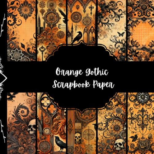 Orange Gothic Scrapbook Paper, Spooky Junk Journal Paper, Halloween Decorative Paper, DIY Projects, Origami, Collage Sheets, Decoupage Paper, 8,5 by 8,5 inches, 10 Designs, Double Sided