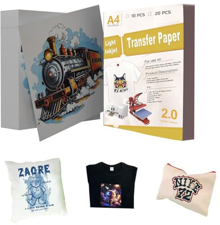 SCULPFUN Upgrade Transferpapier, 20 Blatt A4 Inkjet Bügeleisen für HELLE Textilien/Stoffe, Transferfolie Textil, Kompatibel Tintenstrahldrucker und Bügeleisen und Transferpresse