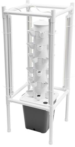Hydroponic Tower Grow Kit, 30 Löcher 6 Etagen Erdloses Pflanzturm Hydroponic System Aeroponic Tower, Vertikaler Garten Erdbeerturm Hydroponisches Anzuchtsystem für Kräuter, Obst und Gemüse (Grau)