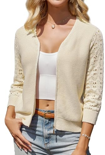 GRACE KARIN Damen Strickjacke Elegant V Ausschnitt 3/4-Ärmel Cardigan