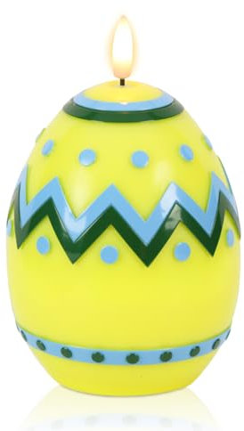 Wondise Easter Egg Flameless Flickering Candles with 6hrs Timer, Battery Operated Real Wax Easter Egg Shaped LED Candles for Easter Decorations Party Spring Holiday Decor (Yellow, 2.4 D x 6.3 H)
