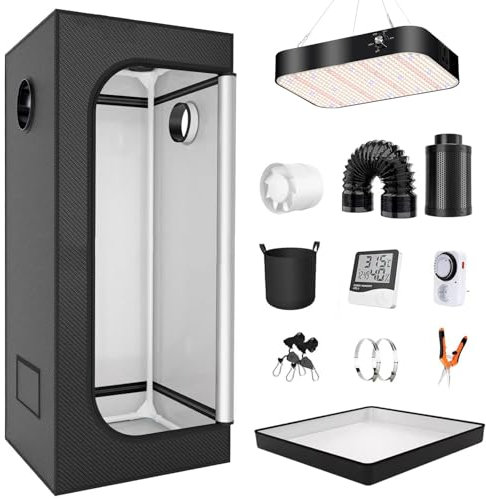 Indoor Grow Tent Kit with 200W Dimmable LED Grow Lights Full Spectrum 60 * 60 * 160cm Blacklight