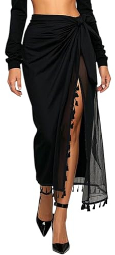 SAIIURV Pareo Femme Plage Wrap de Plage Femme, Robe de Bain Ouverte, Jupe de Plage Sexy Cache, (FR/ES, Alpha/Lettres, Taille Unique, Taille Normale, Taille Normale, Noir)