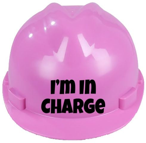 Children's Hard Hat I'm In Charge Kids, Toddler Safety Construction Helmet With Chin Strap One Size Easy Ratchet Handle Adjustment 1-12 Years Approx (Pink)
