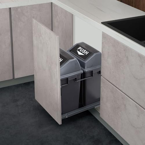 Cubo de Basura Extraíble Doble Bajo Armario 30L (2x15L) Cubo de Basura Extraíble Bajo el Fregadero con Cierre Suave