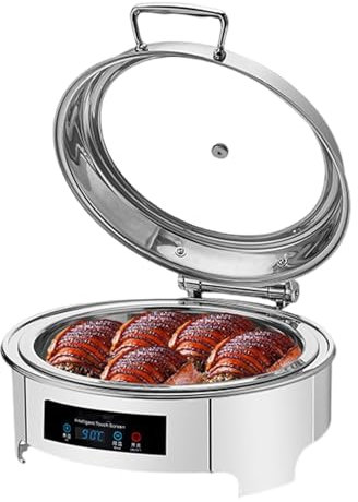 SGKOMN Electric Round Chafing Dish, Commercial Food Buffet Heater with Transparent Lid Top, Large Capacity Warming Tray 6L For A Variety Of Dishes, Keeping Food Warm 45-90°C, 1/2-grid, grid