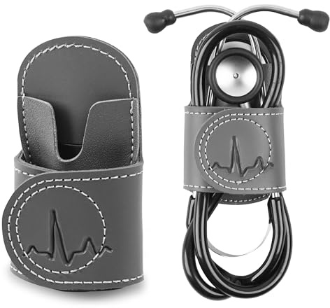 Czzmy PU-Leder Stethoskophalter mit Clip für Gürtel,Stethoskop-Halter,Stethoskophalter mit Clip für Ärzte und Krankenschwestern(1-Grau)