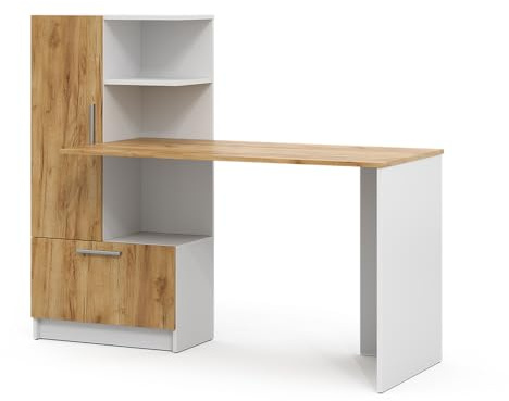 Vicco Schreibtisch Tomy, Weiß/Goldkraft Eiche, 150 x 59 cm | mit offenen Ablageflächen zur organisierten Aufbewahrung