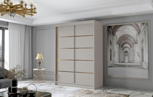 Gaba furniture Gold Series 120 cm Cashmere Sliding Wardrobe Widths 100/120/150/180/200/250 cm Furniture for Bedroom Living Room Wardrobe with Hanging Rail White/Black/Cashmere